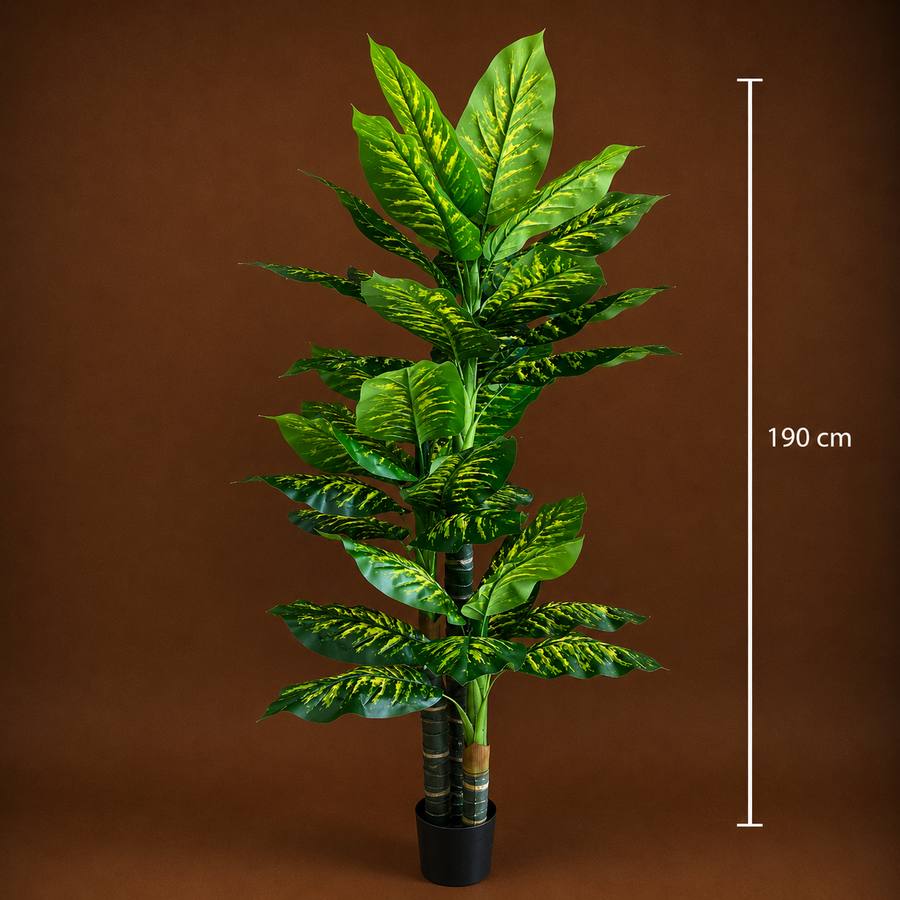 Decorațiune Dieffenbachia, 3 tulpini, Plastic, 190 cm, Verde