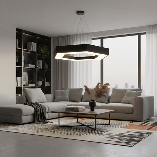 Окачен LED полилей ANGLE, 52 см, 25 W, регулируема височина, студена светлина, черен, метал и акрил