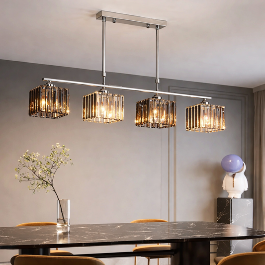 Класически модерен грузински полилей, LC116/4, 6x E27, хром и сиво стъкло, метал и кристал, абажур