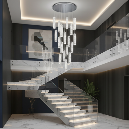 Candelabru Cristal LED AMIRI 82W Crom, Lumina Calda/Neutra/Rece 3000K/4000K/6000K Amiri, Diametru 40cm x Inaltime 300cm, Cristal si Metal Candelabre Cristal Default Title Alessandro Design