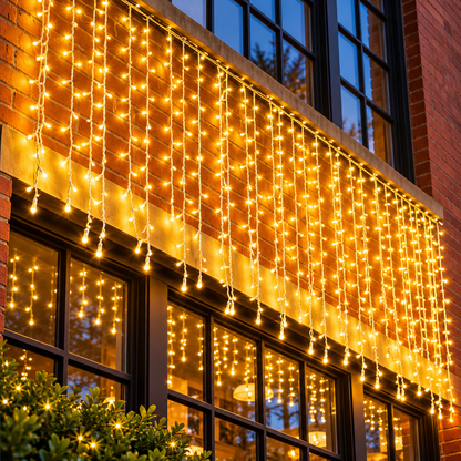 LED светеща коледна завеса, топла светлина, 300 x 100 см, 120 светодиода