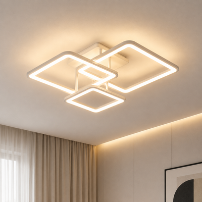 LED полилей с дистанционно управление ZOE, 60W, 3 квадрата, студена/топла/неутрална светлина, димируем, бял, метал и акрил