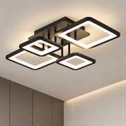 LED полилей с дистанционно управление ELLA 67W, 4 квадрата, Студена/Топла/Неутрална светлина, Димируем, Черен, Метал и Акрил