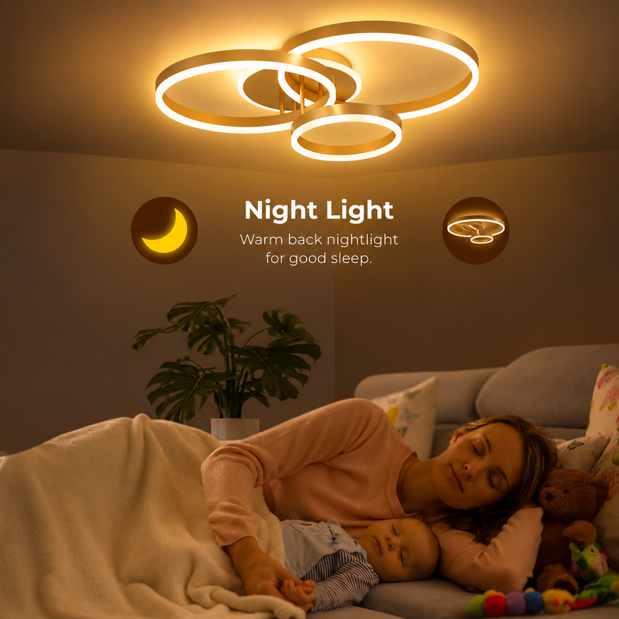 LED полилей с дистанционно управление RIGA LILITH 68W, 3 кръга, Студена/Топла/Неутрална светлина, Димируем, Блестящо злато
