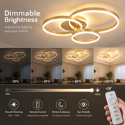 LED полилей с дистанционно управление RIGA LILITH 68W, 3 кръга, Студена/Топла/Неутрална светлина, Димируем, Блестящо злато