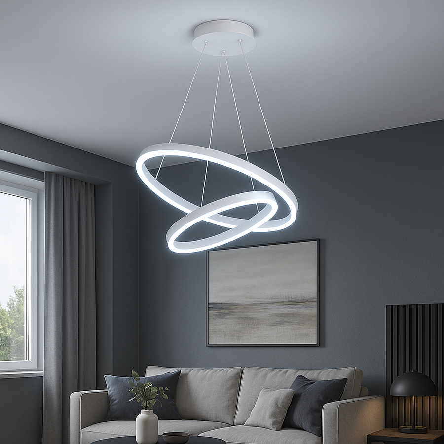 LED полилей, окачен с дистанционно управление 69W Casian, 2 кръга, студена/гореща/неутрална светлина, нестабилна, черна, регулируема височина