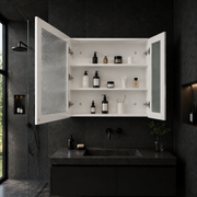 LED огледало с шкаф PLANO 80x70 см Бял сензорен сензор и място за съхранение