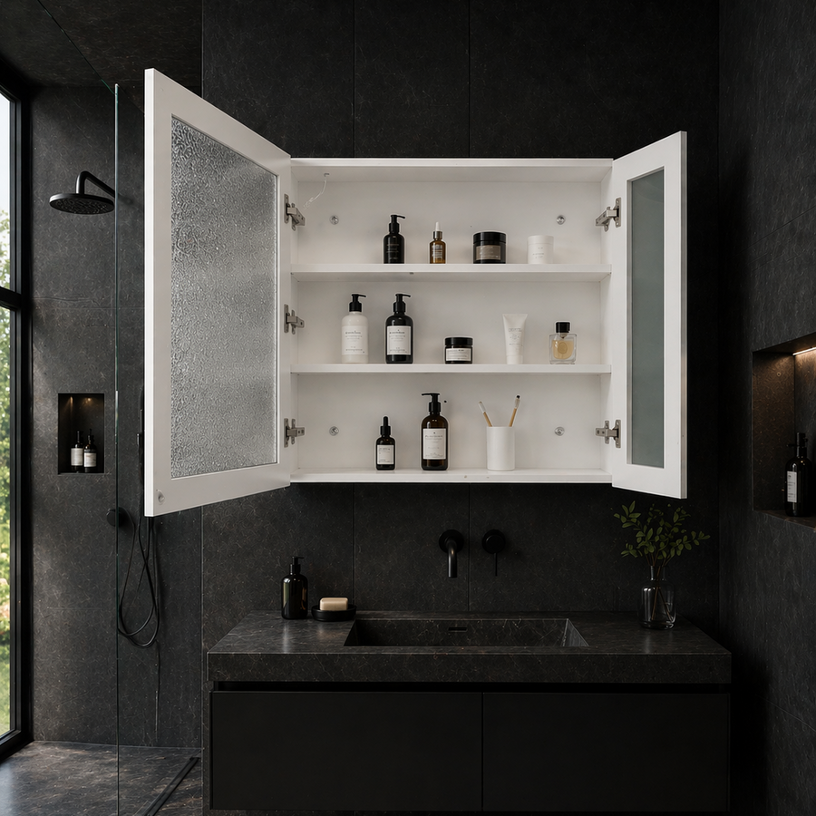 LED огледало с шкаф PLANO 80x70 см Бял сензорен сензор и място за съхранение