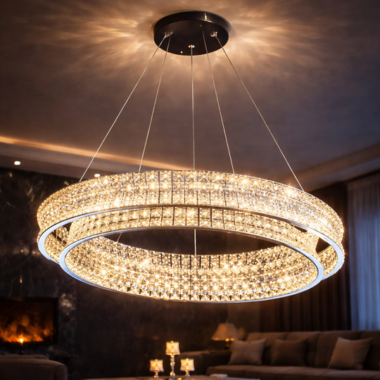 LED полилей с дистанционно управление, LLC160/500CH, кристал и метал, 54W, 1 кръг, димиране, регулируема височина, студена/топла/неутрална светлина, луксозно осветление LED полилеи с дистанционно управление Заглавие по подразбиране Alessandro Design