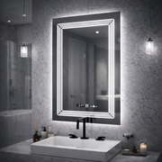 Правоъгълно LED огледало, 60x80 см, сензор Venezia Marcello MotionGlow, система за обезпотяване, часовник и термометър, димиране, топла неутрална студена светлина 3000K/4000K/6000K