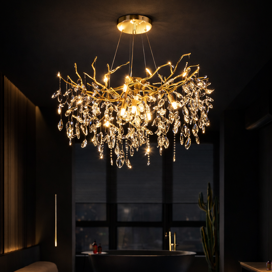 Кристален полилей WALTZ Rhapsody, 9x G9, злато, 60 см, регулируема височина, метал и кристал