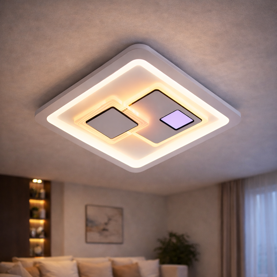 LED полилей KEREN 24W, диаметър 26 см, квадрат, студена/топла/неутрална светлина 3000K/4000K/6000K, бял, метал и акрил