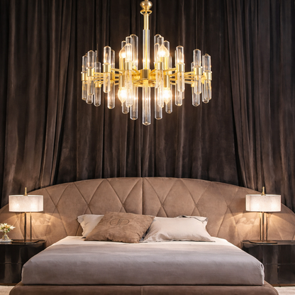 Кристален полилей CC850/480GD, 6xE14, 48X45 см, регулируема височина, блестящо злато, регулируема височина, елегантен дизайн, метал и кристал