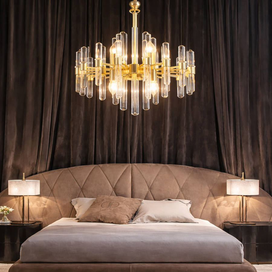 Кристален полилей CC850/480GD, 6xE14, 48X45 см, регулируема височина, блестящо злато, регулируема височина, елегантен дизайн, метал и кристал