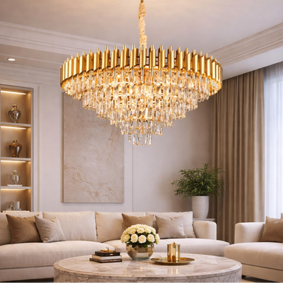 Кристален полилей VERSAILLES Supremo, CC900/800GD, 12xE14, диаметър 80 см, блестящо злато, регулируема височина, метал и кристал