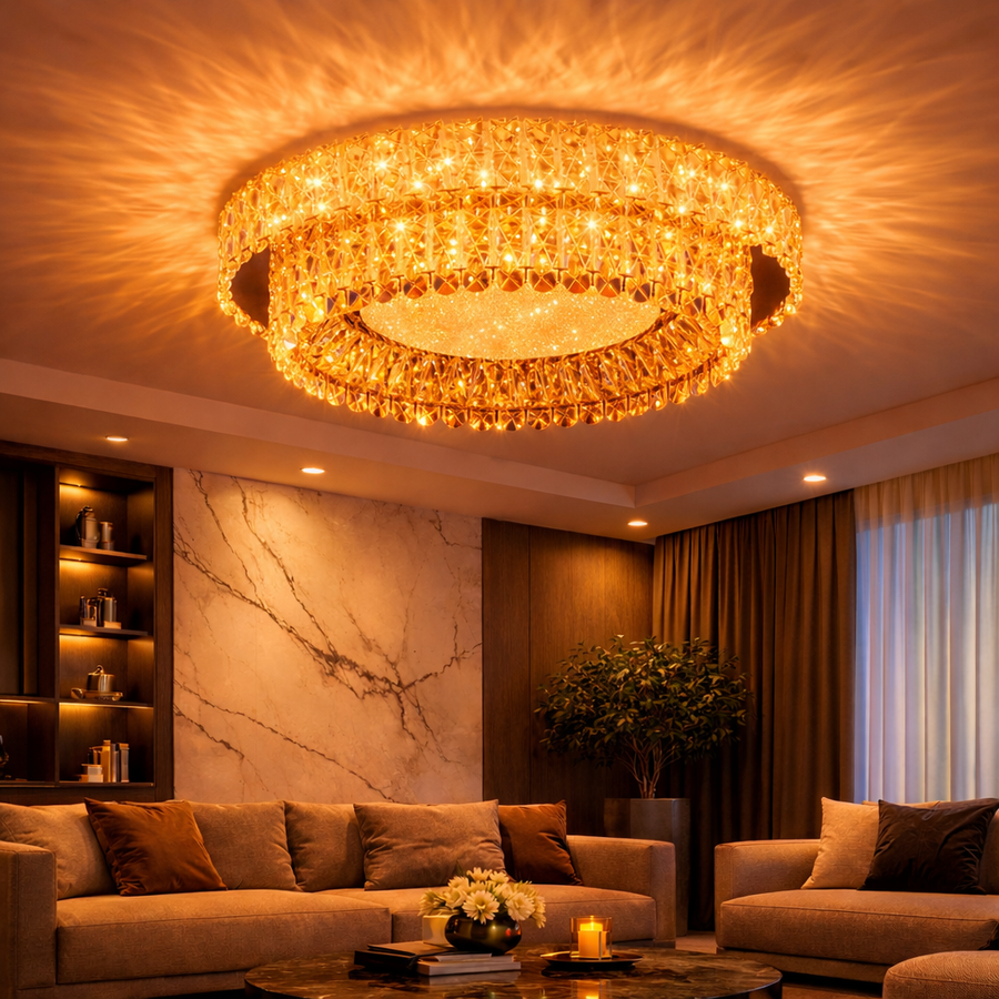 LED полилей LLC130/1CH, кристал и метал, 31 W, 1 кръг, възможност за димиране, регулируема височина, студена/топла/неутрална светлина, луксозно осветление