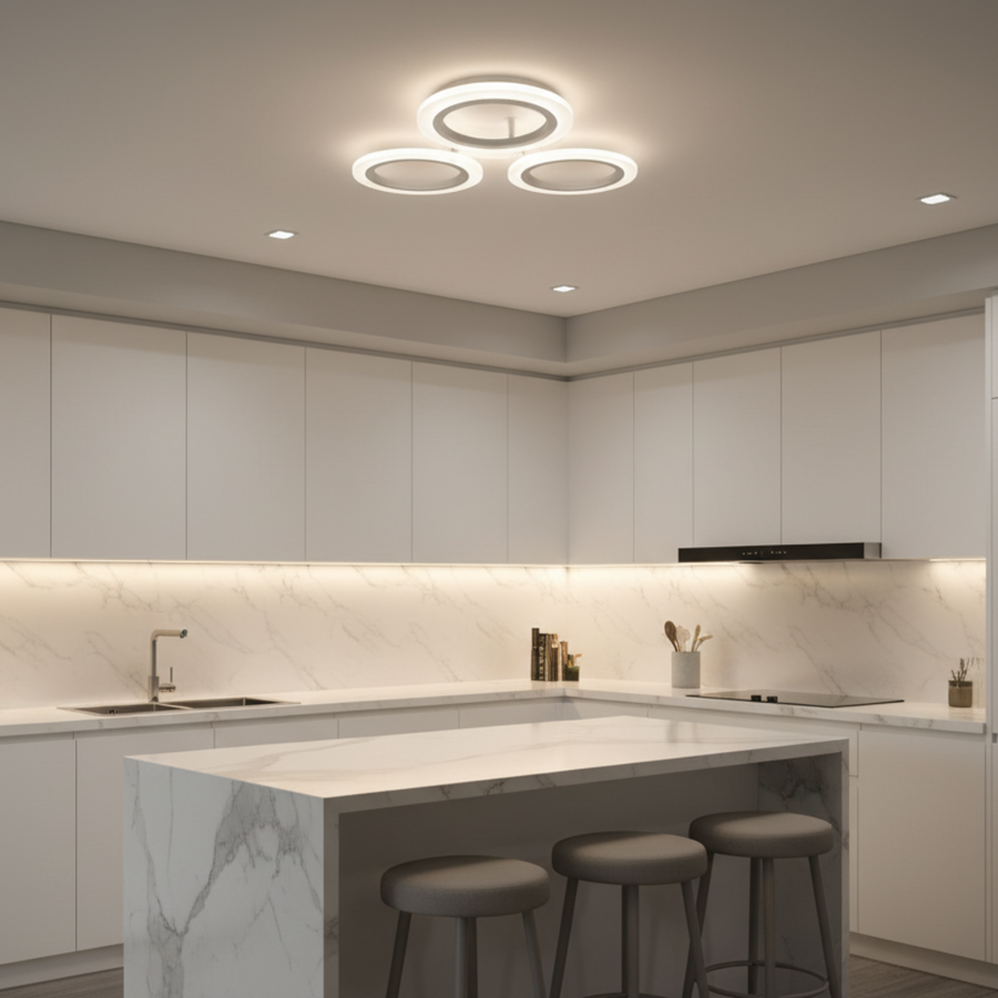ГОЛЯМ 27W LED полилей, 3 кръга, неутрална светлина, бял