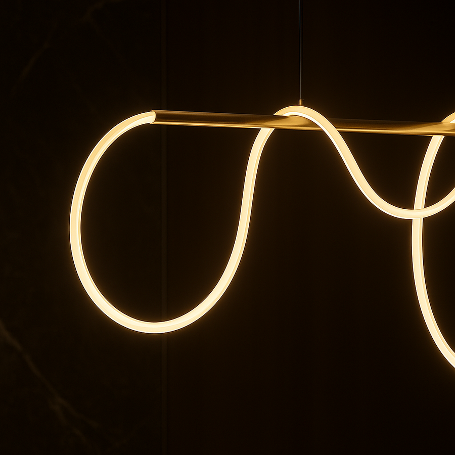 DIVINO Златен LED полилей 96W с гъвкава силиконова тръба, 150cm - Регулируема светлина 3000K/4000K/6000K