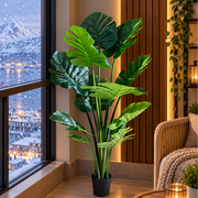 Изкуствено растение тип Monstera Deliciosa, с богати листа, 160 см, зелено