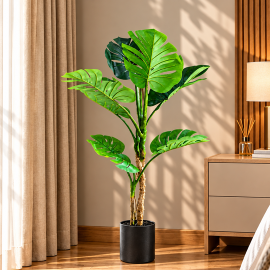 Изкуствено растение тип Monstera Deliciosa, 8 листа, 140 см, Зелено