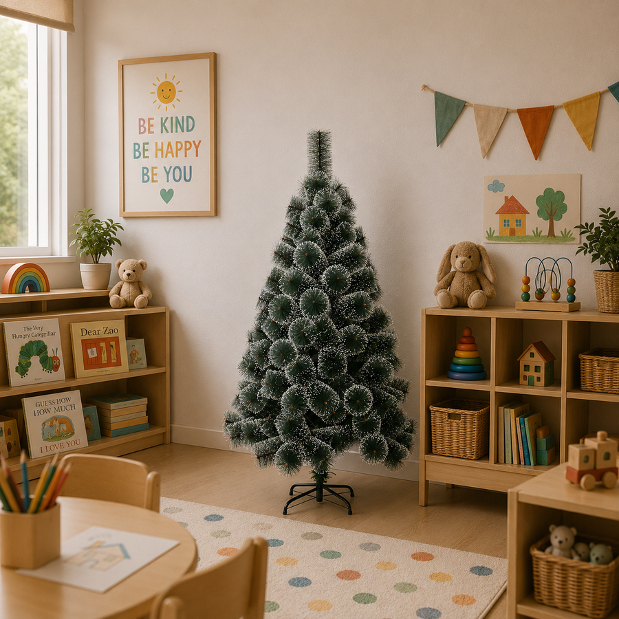 Decorațiune Brad Artificial MANIITSOQ, 150 cm, 130 vârfuri, Suport Metalic, Plastic, Ace Verzi cu Vârfuri Albe