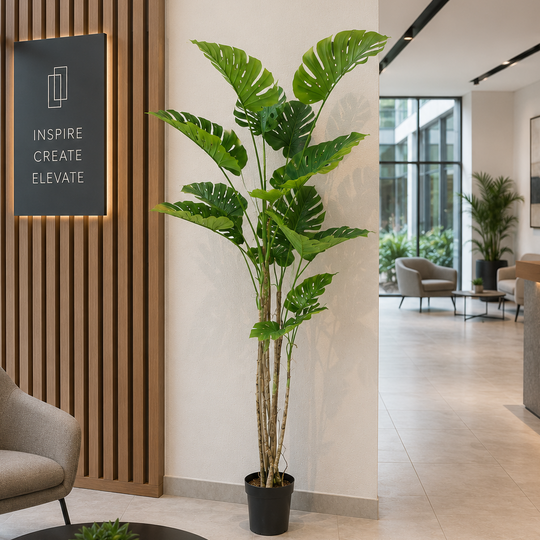 Изкуствено растение тип Monstera Deliciosa, 12 листа, 190 см, зелено