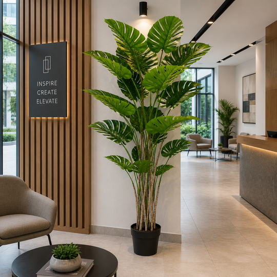 Изкуствено растение тип Monstera Deliciosa, 17 листа, 220 см, зелено