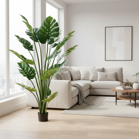 Изкуствено растение тип Monstera Deliciosa, с богати листа, 180 см, зелено