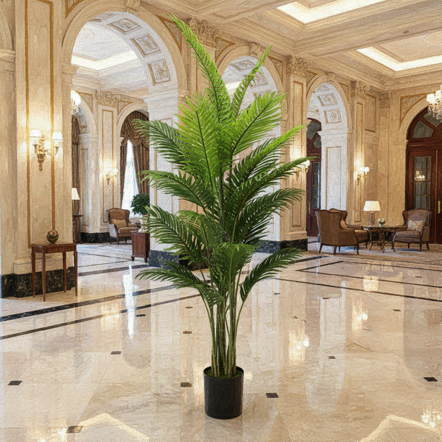 Decorațiune Palmier Areca, Plastic, 25 frunze, 190 cm, Verde