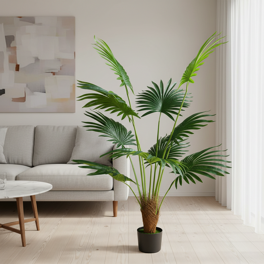 Изкуствено растение Livistona Fan Palm, 10 листа, 160 см, зелено