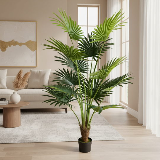 Изкуствено растение Livistona Fan Palm, 12 листа, 180 см, зелено