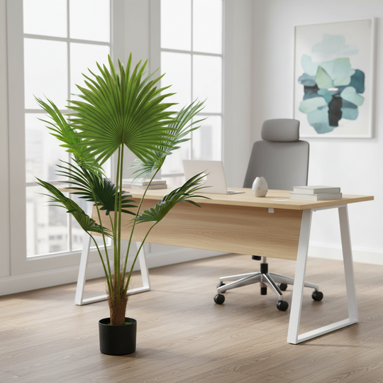 Изкуствено растение Livistona Fan Palm, 5 листа, 120 см, зелено