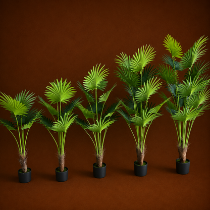 Decorațiune Palmier Livistona Evantai, 5 frunze, Plastic, 120 cm, Verde
