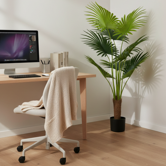 Изкуствено растение Livistona Fan Palm, 7 листа, 140 см, зелено