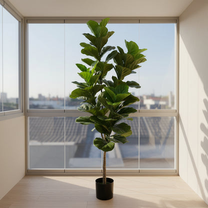 Decorațiune Smochin Artificial, Plastic, Frunze cu 4 ramificatii, 180 cm, Verde