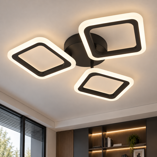 LED полилей PULSARIS 40W, 3 квадрата, Студена/Топла/Неутрална светлина, Черен