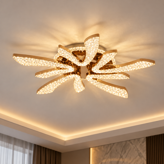 CHARM Magno LED полилей с дистанционно управление и кристал, 68W, Ø59см, 5 източника, Студена/Топла/Неутрална светлина, Димируем, Златен