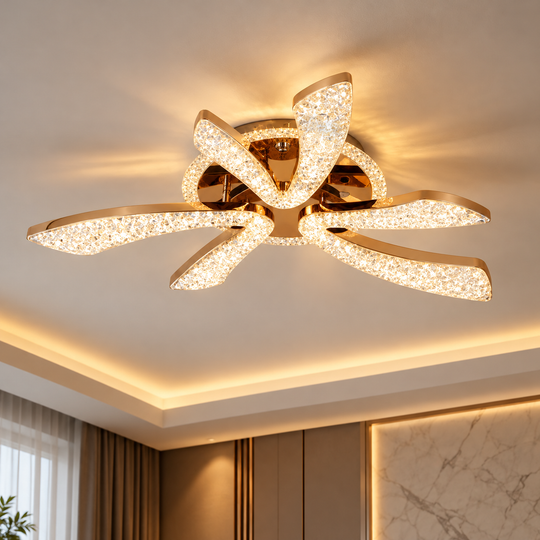 CHARM Elegance LED полилей с дистанционно управление и кристал, 44W, Ø50см, 3 източника, Студена/Топла/Неутрална светлина, Димируем, Златен