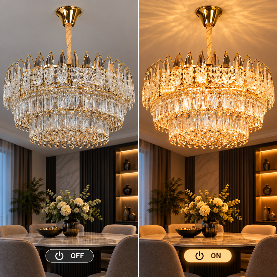 Кристален полилей MAJESTIC Magno 15x E14, диаметър 60 см, блестящо злато, регулируема височина