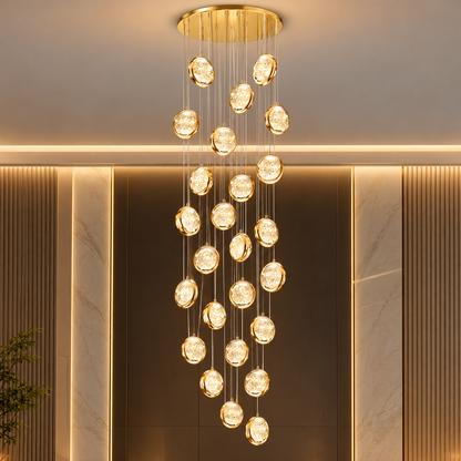 Кристален полилей FRAME LED с дистанционно управление, окачен, 30 източника, 90 W, диаметър 60 см, регулируема височина, злато, метал и кристал