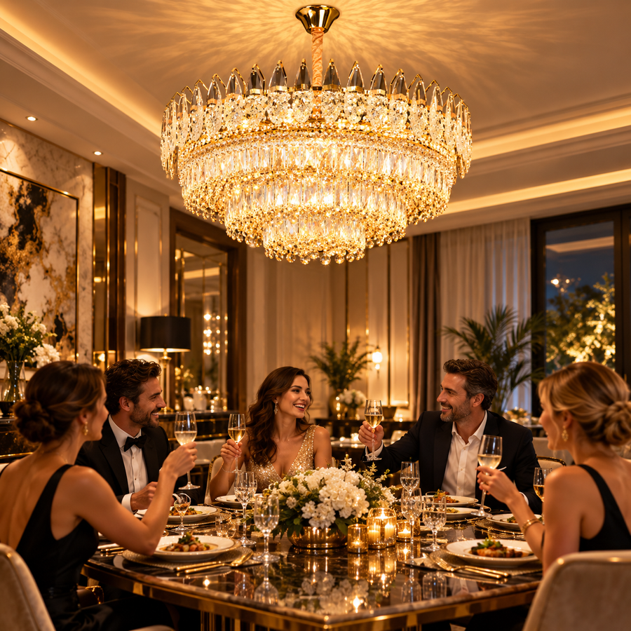 Кристален полилей MAJESTIC Regalis 21x E14, диаметър 80 см, блестящо злато, регулируема височина
