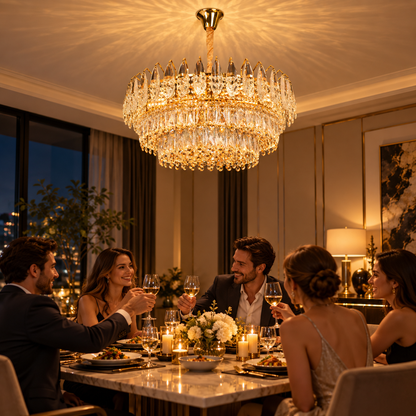 Кристален полилей MAJESTIC Magno 15x E14, диаметър 60 см, блестящо злато, регулируема височина