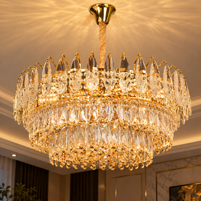 Кристален полилей MAJESTIC Magno 15x E14, диаметър 60 см, блестящо злато, регулируема височина