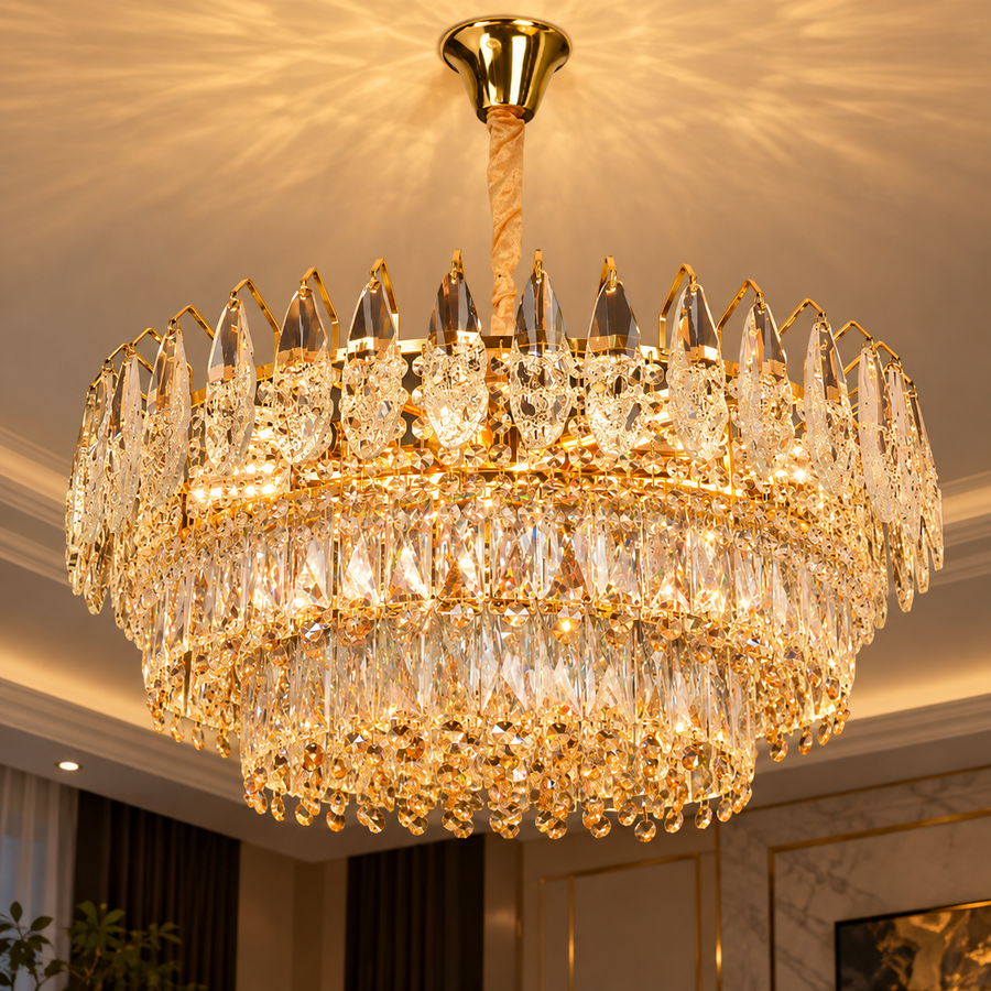 Кристален полилей MAJESTIC Magno 15x E14, диаметър 60 см, блестящо злато, регулируема височина