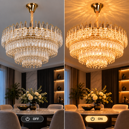 Кристален полилей MAJESTIC Regalis 21x E14, диаметър 80 см, блестящо злато, регулируема височина