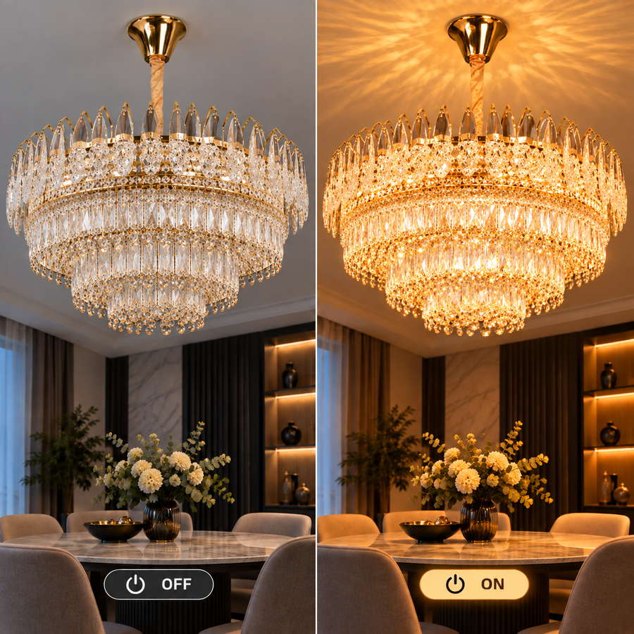 Кристален полилей MAJESTIC Regalis 21x E14, диаметър 80 см, блестящо злато, регулируема височина