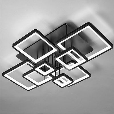 LED полилей с дистанционно управление ELLA 186W, 8 квадрата, Студена/Топла/Неутрална светлина, Димируем, Черен