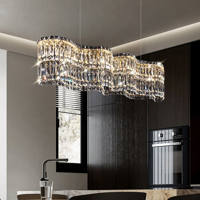 Кристален LED полилей с дистанционно управление Regalis, дължина 58 см, блестящ хром, топла/студена/неутрална светлина 3000K/4000K/6000K, регулируема височина, димируема светлина, метал и кристал