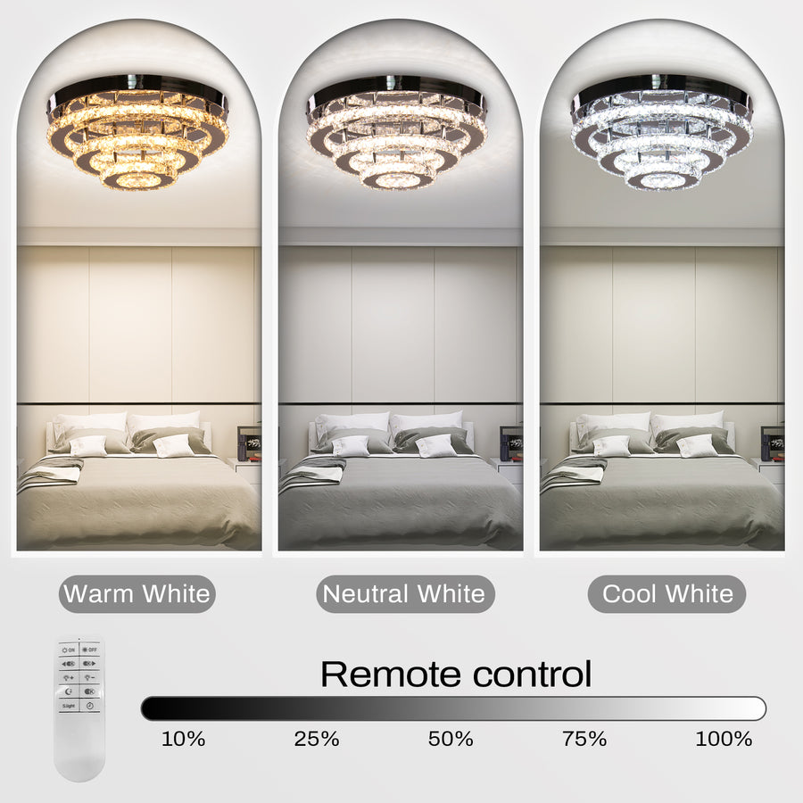 Кристален LED полилей LLC151/500CH, 64W, 3 елемента, студена/топла/неутрална светлина, димируем, блестящ хром