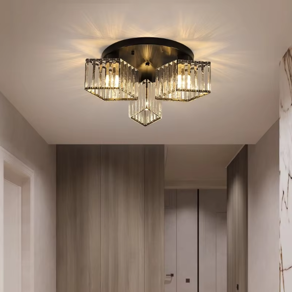 Модерен класически полилей Sasha, LC117/3BK, 3x E27, метал и кристал, черен, абажур